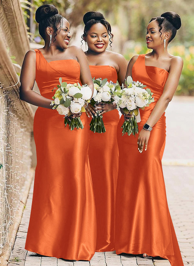 Sheath/Column One-Shoulder Satin Bridesmaid Dresses