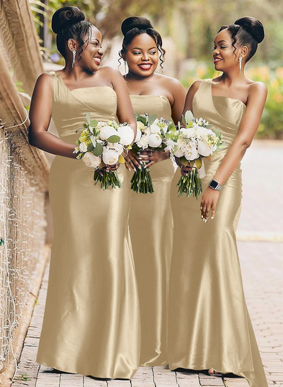 Sheath/Column One-Shoulder Satin Bridesmaid Dresses