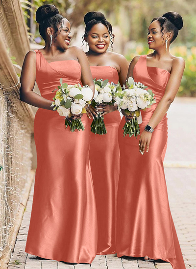 Sheath/Column One-Shoulder Satin Bridesmaid Dresses