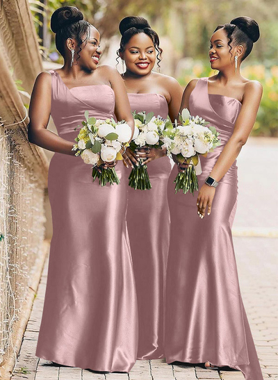 Sheath/Column One-Shoulder Satin Bridesmaid Dresses