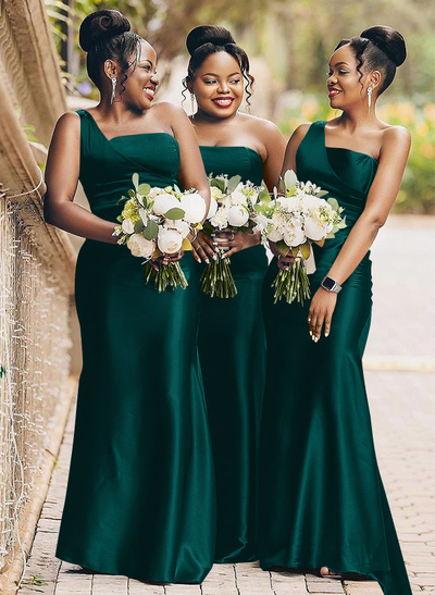 Sheath/Column One-Shoulder Satin Bridesmaid Dresses