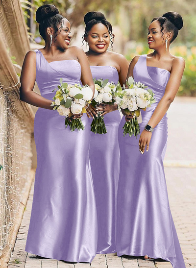 Sheath/Column One-Shoulder Satin Bridesmaid Dresses