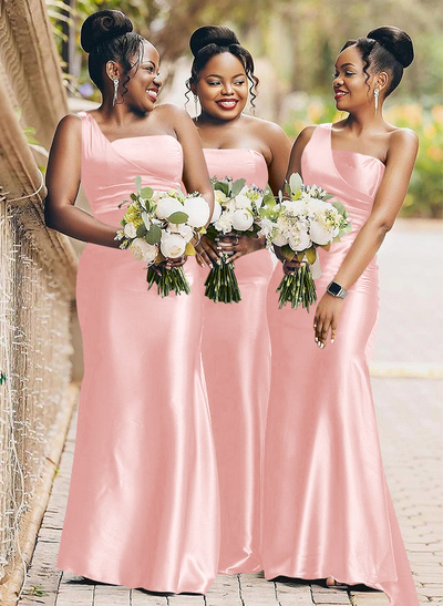 Sheath/Column One-Shoulder Satin Bridesmaid Dresses
