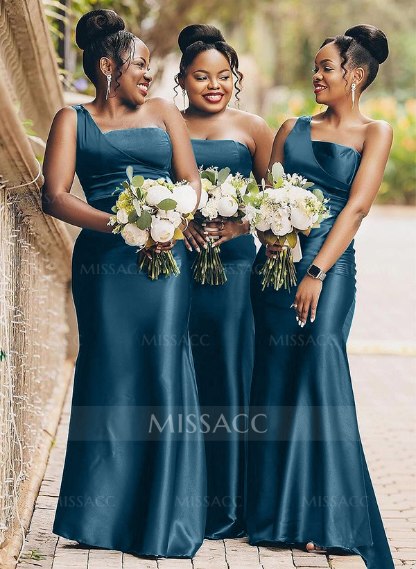 Sheath/Column One-Shoulder Satin Bridesmaid Dresses