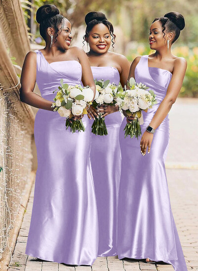 Sheath/Column One-Shoulder Satin Bridesmaid Dresses