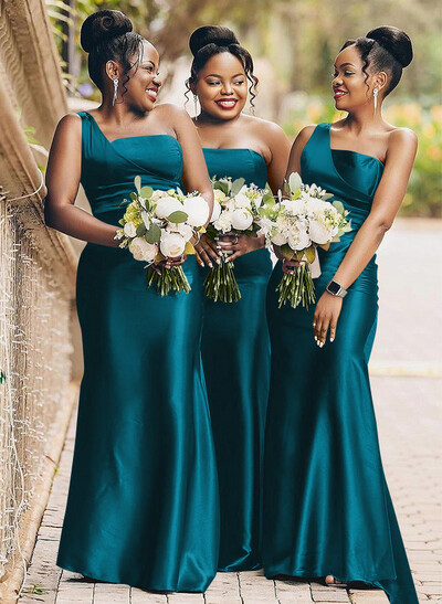 Sheath/Column One-Shoulder Satin Bridesmaid Dresses