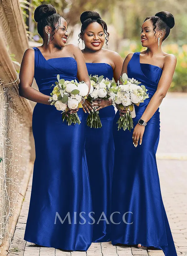 Sheath/Column One-Shoulder Satin Bridesmaid Dresses - Missacc
