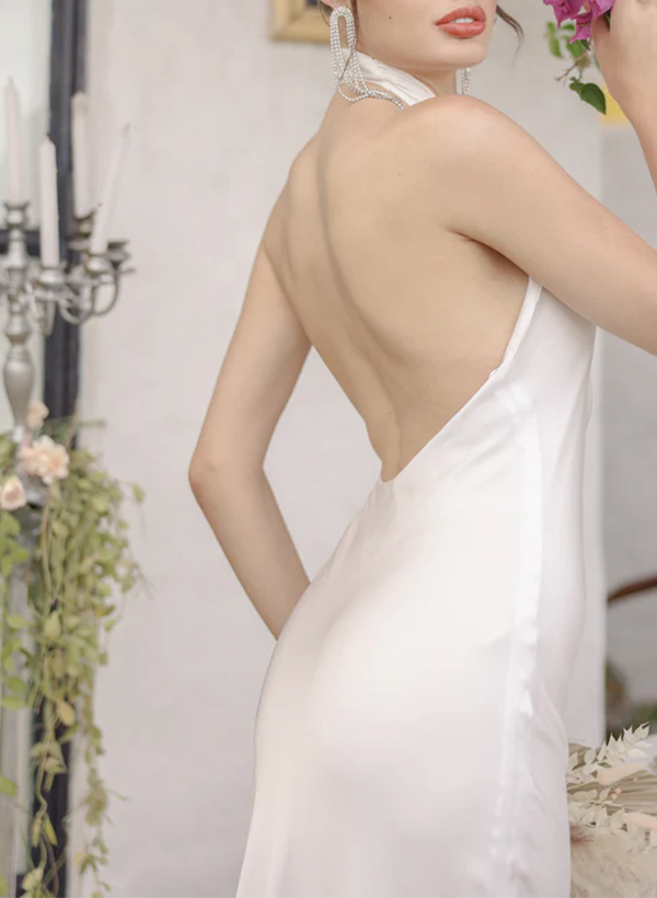 Sheath/Column Halter Sleeveless Floor-Length Silk Like Satin Bridesmaid Dresses