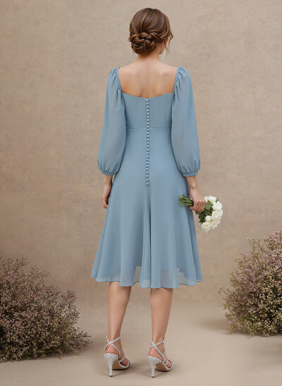 A-Line Square Neckline Long Sleeves Tea-Length Chiffon Bridesmaid Dresses