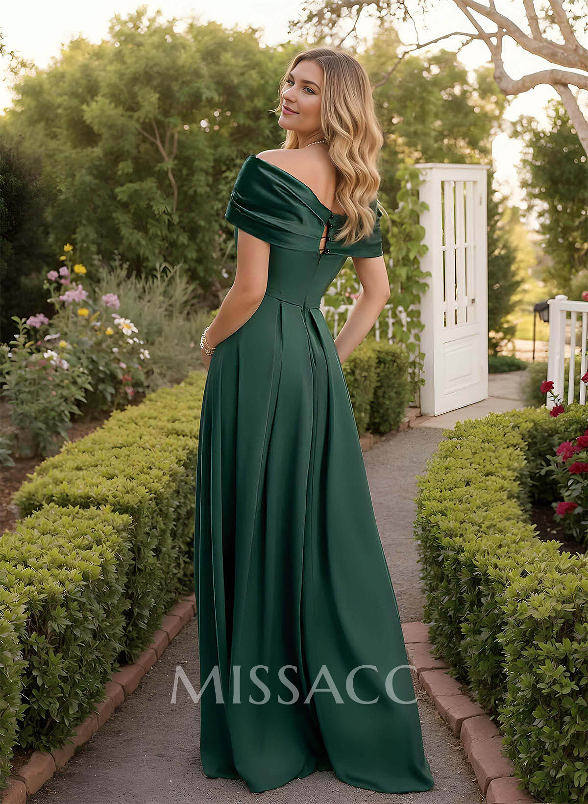 A-Line Off-The-Shoulder Short Sleeves Stretch Chiffon Bridesmaid Dresses With High Split