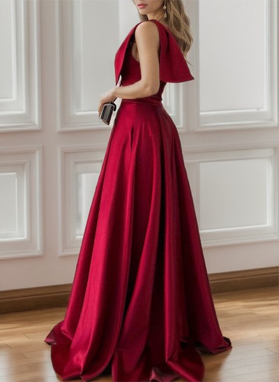 A-Line One-Shoulder Sleeveless Satin Bridesmaid Dresses With Bow(s)