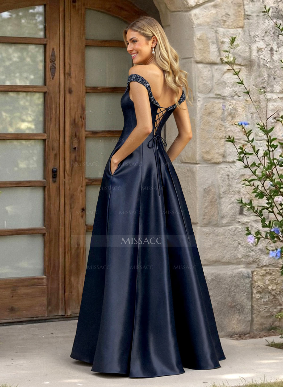 A-Line Off-The-Shoulder Sleeveless Satin Bridesmaid Dresses With Pockets