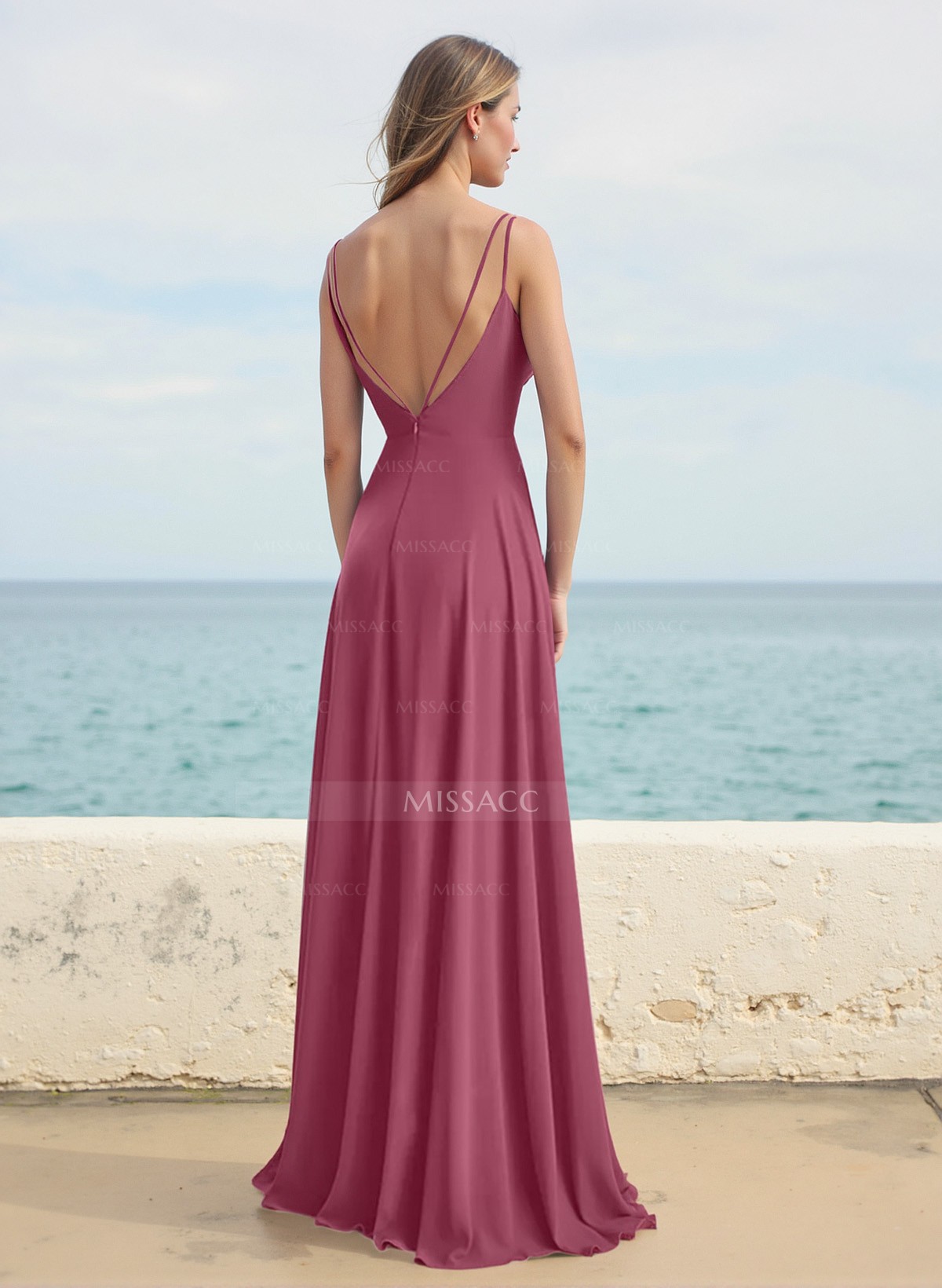 A-Line V-Neck Sleeveless Chiffon Bridesmaid Dresses With High Split