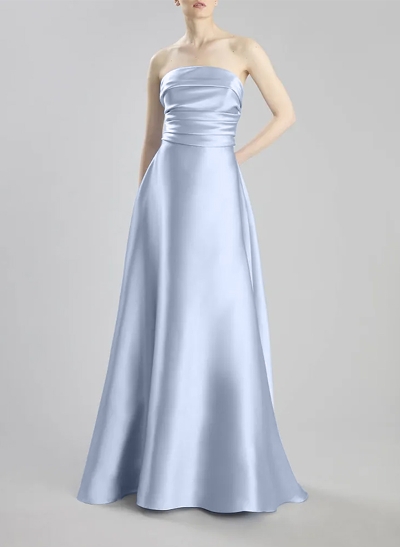 A-Line Strapless Sleeveless Floor-Length Satin Bridesmaid Dresses