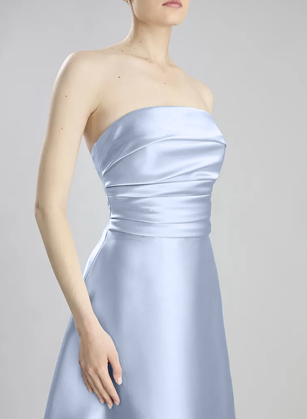 A-Line Strapless Sleeveless Floor-Length Satin Bridesmaid Dresses