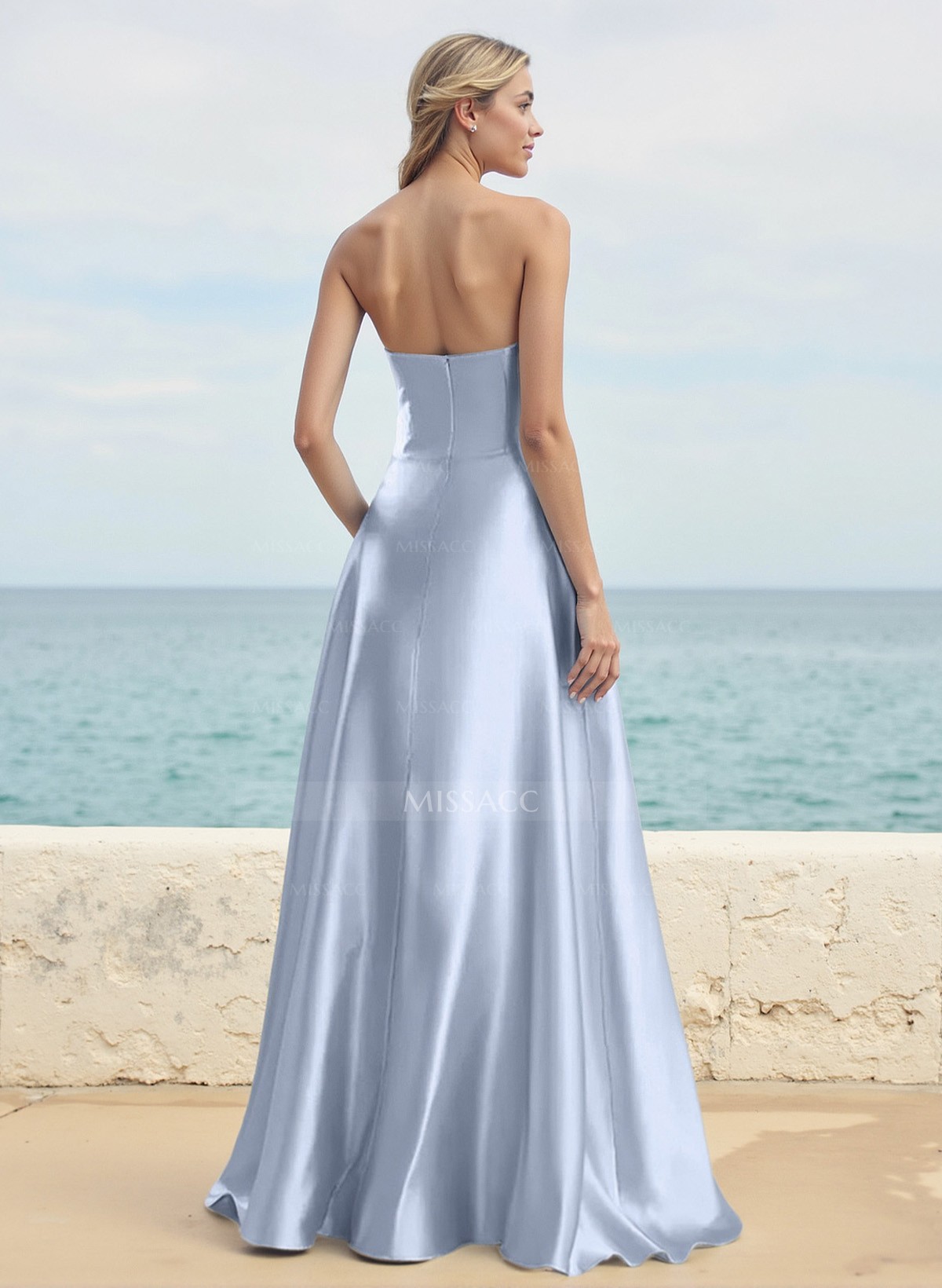 A-Line Strapless Sleeveless Floor-Length Satin Bridesmaid Dresses