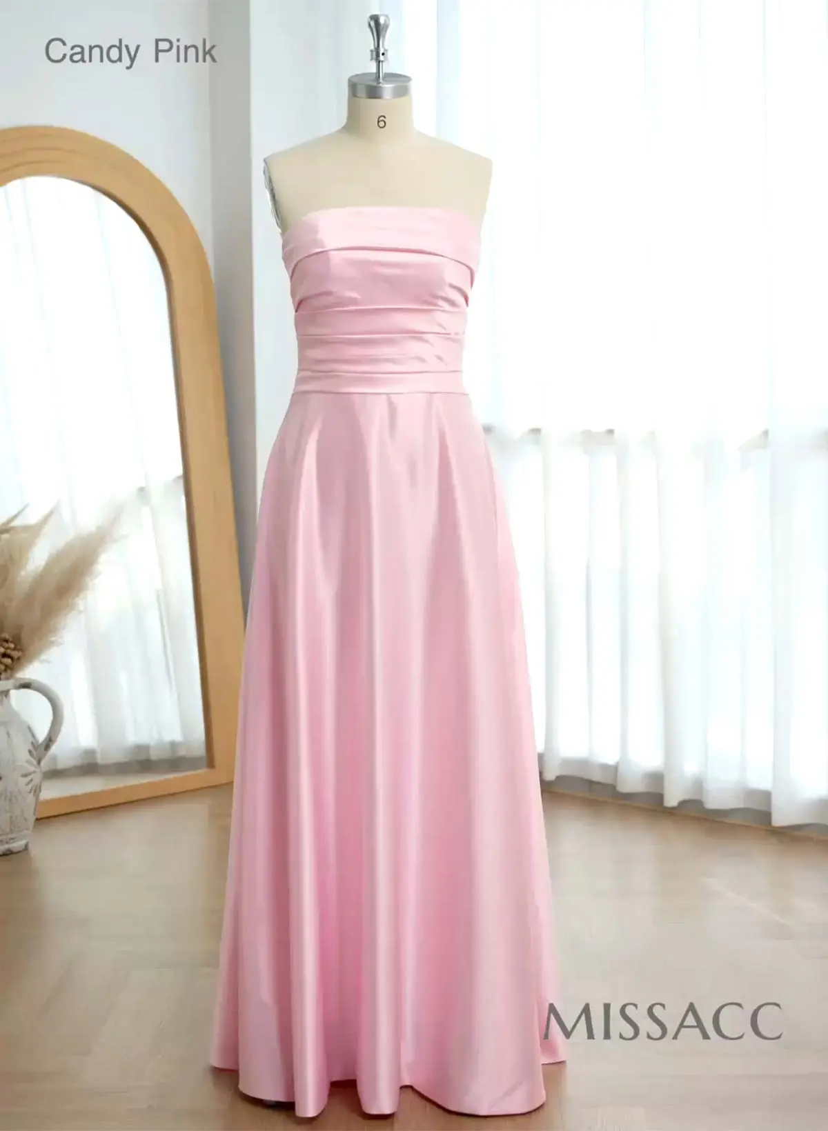 A-Line Strapless Sleeveless Floor-Length Satin Bridesmaid Dresses
