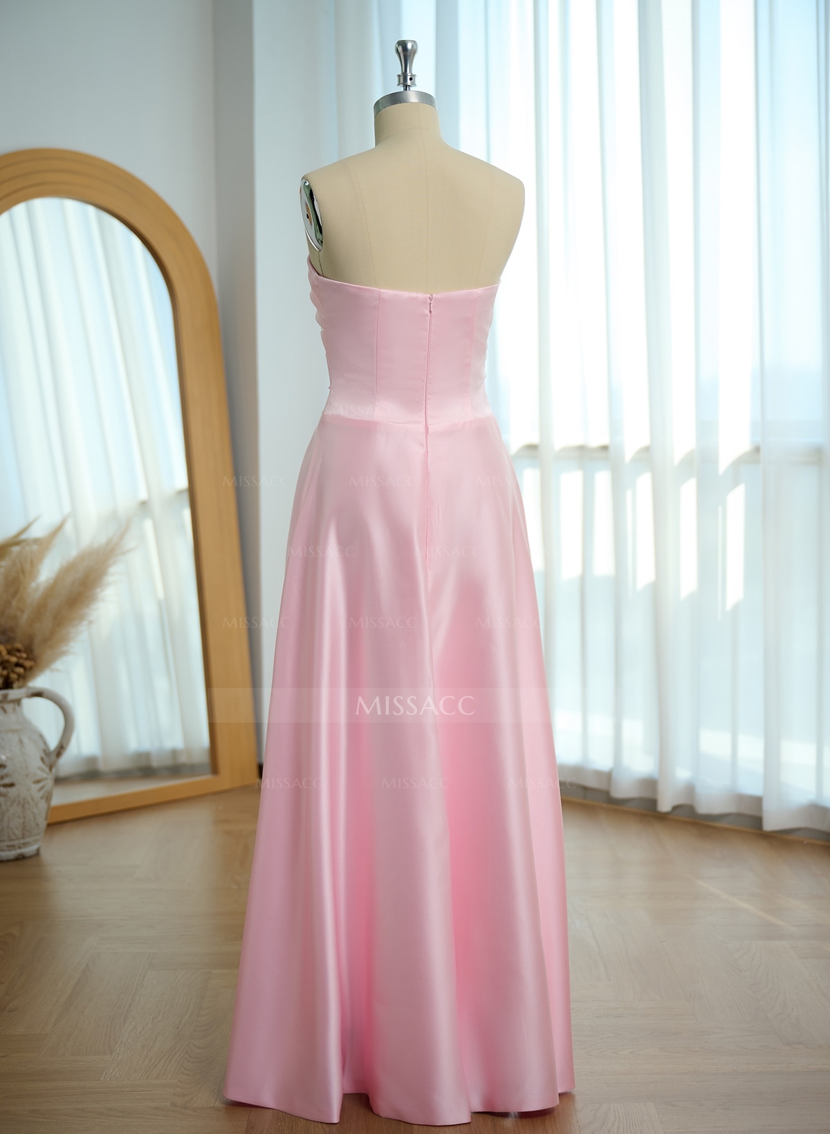 A-Line Strapless Sleeveless Floor-Length Satin Bridesmaid Dresses
