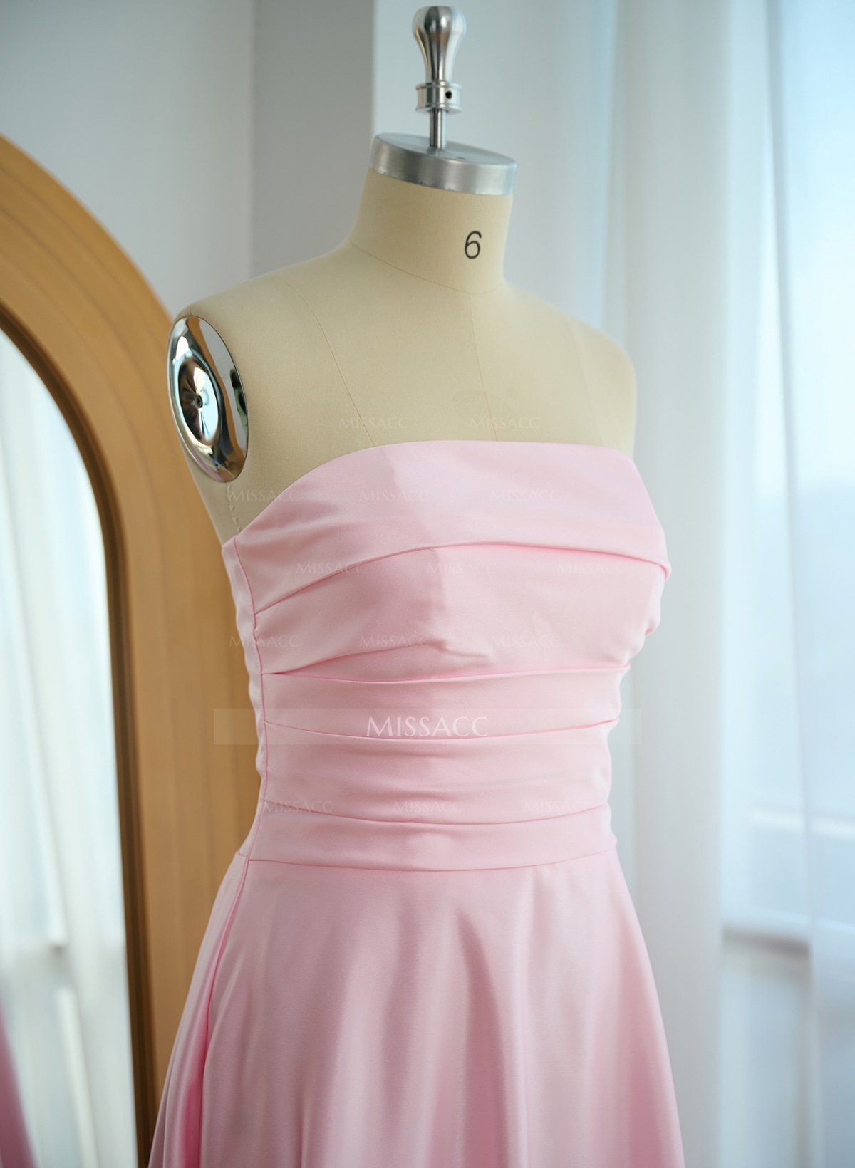 A-Line Strapless Sleeveless Floor-Length Satin Bridesmaid Dresses