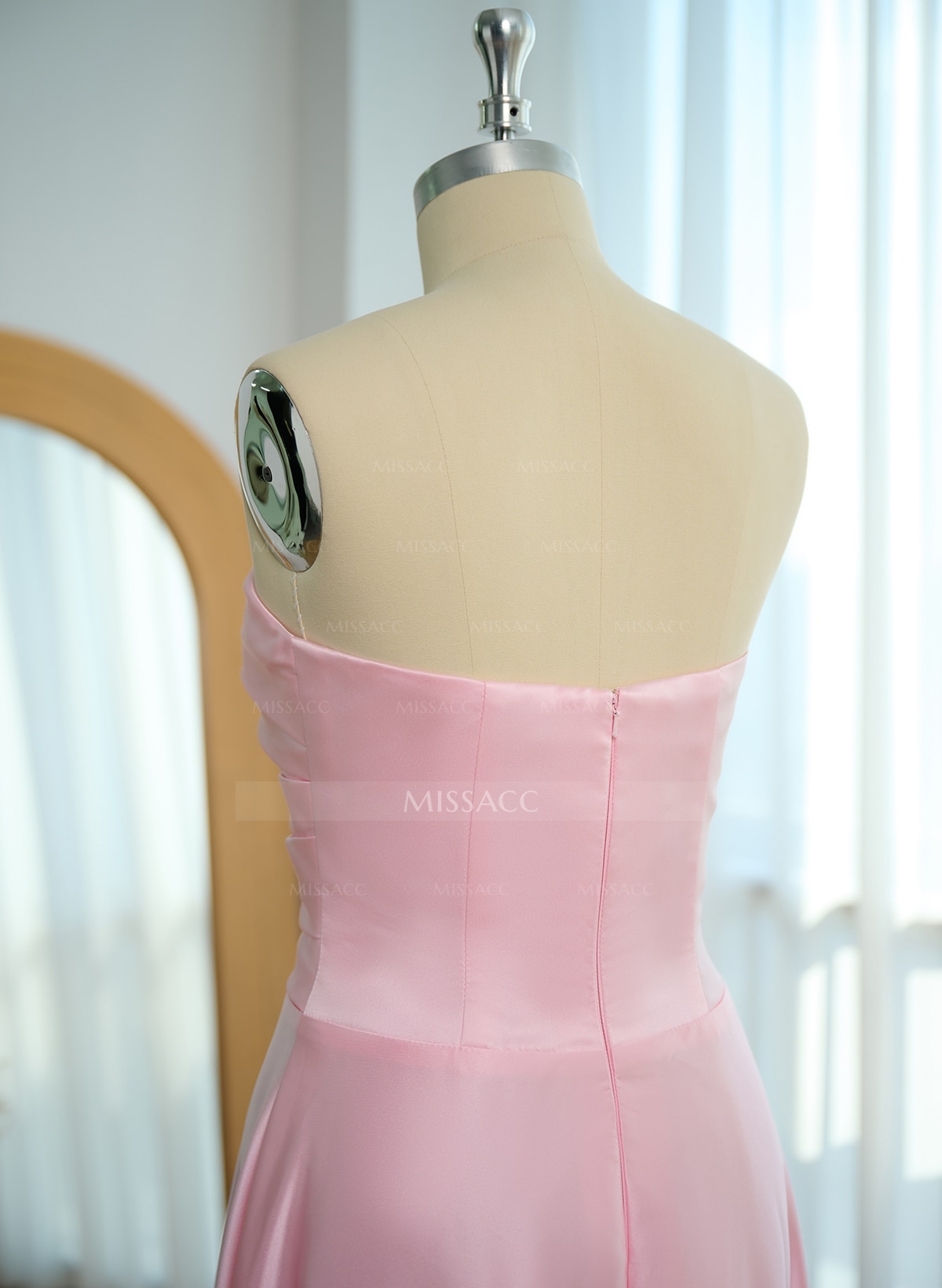 A-Line Strapless Sleeveless Floor-Length Satin Bridesmaid Dresses