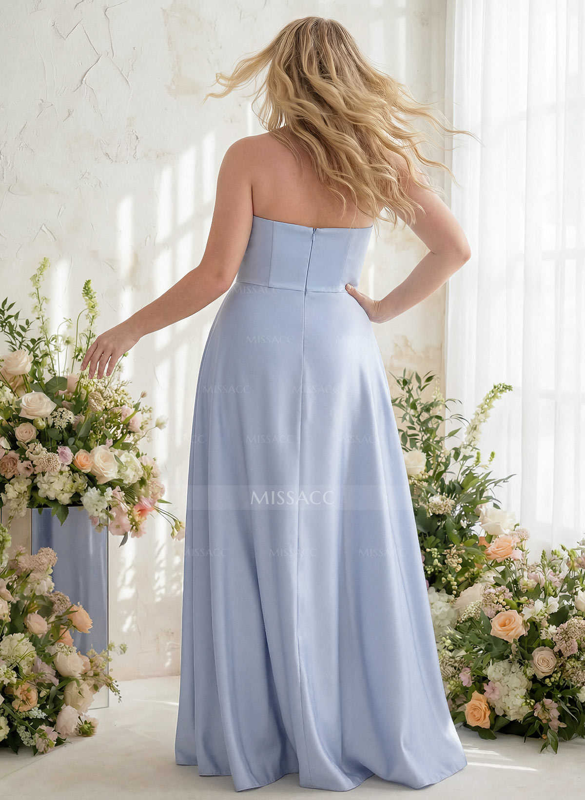 A-Line Strapless Sleeveless Floor-Length Satin Bridesmaid Dresses