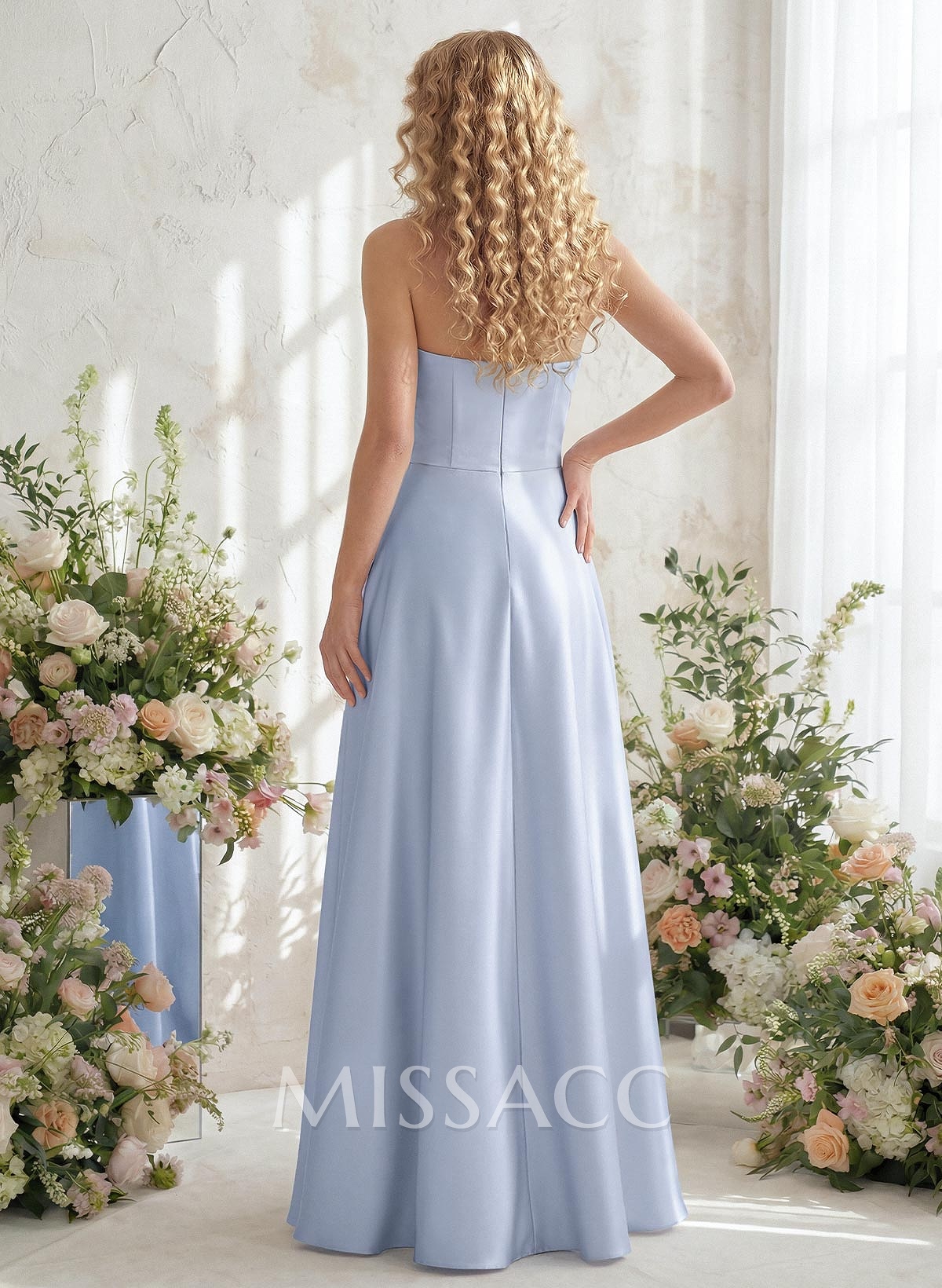 A-Line Strapless Sleeveless Floor-Length Satin Bridesmaid Dresses A-Line Strapless Sleeveless Floor-Length Satin Bridesmaid Dresses