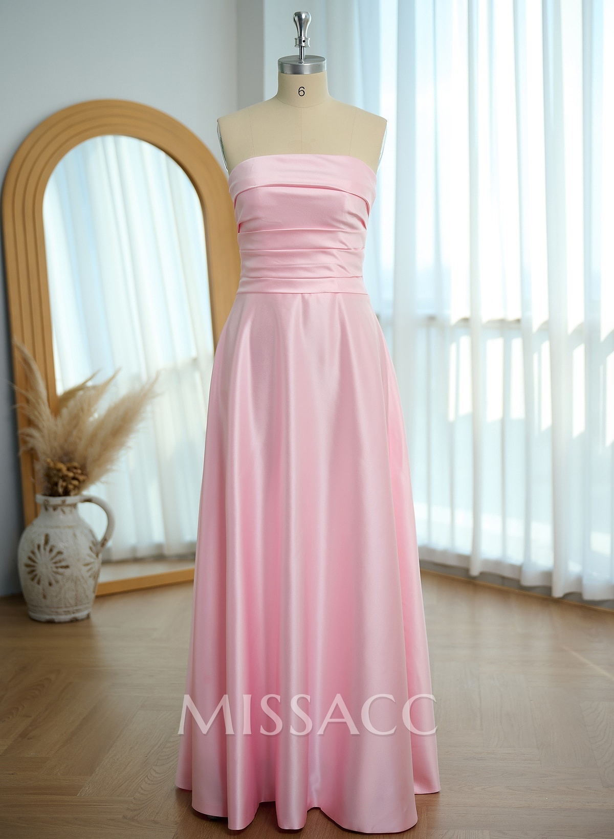 A-Line Strapless Sleeveless Floor-Length Satin Bridesmaid Dresses A-Line Strapless Sleeveless Floor-Length Satin Bridesmaid Dresses