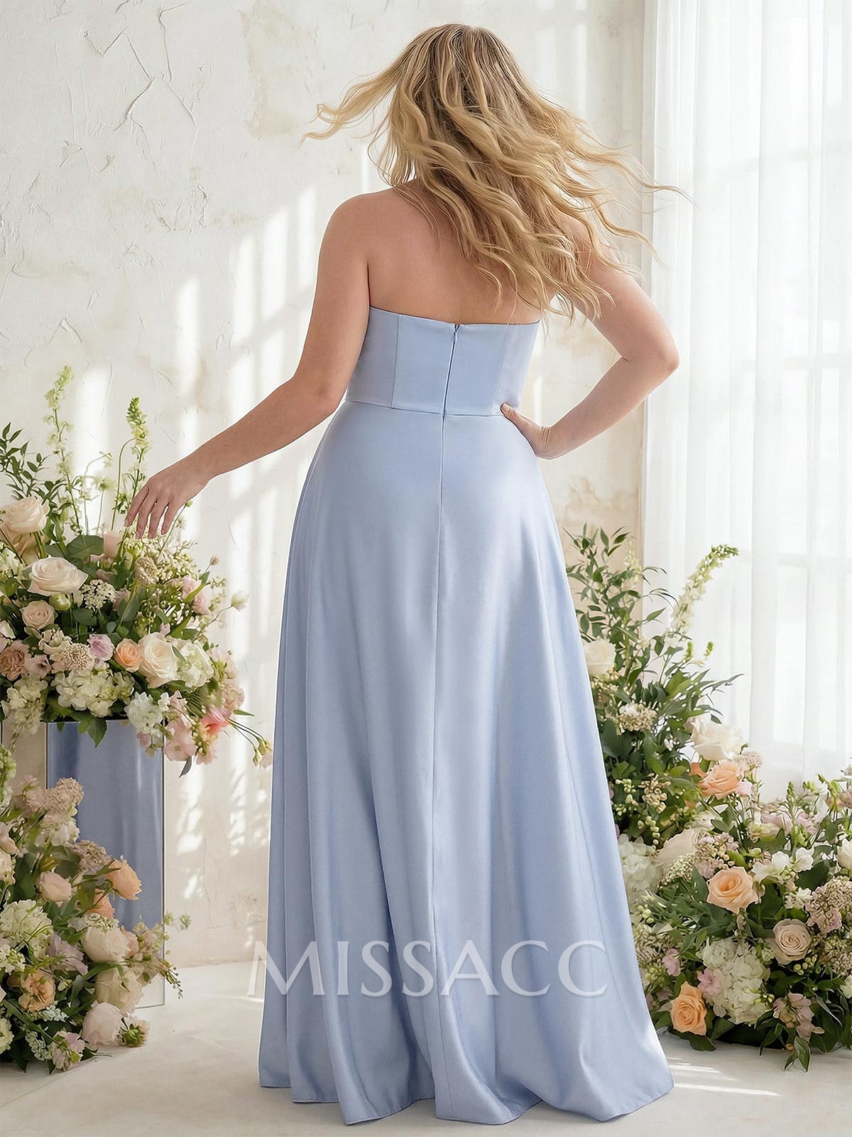 A-Line Strapless Sleeveless Floor-Length Satin Bridesmaid Dresses