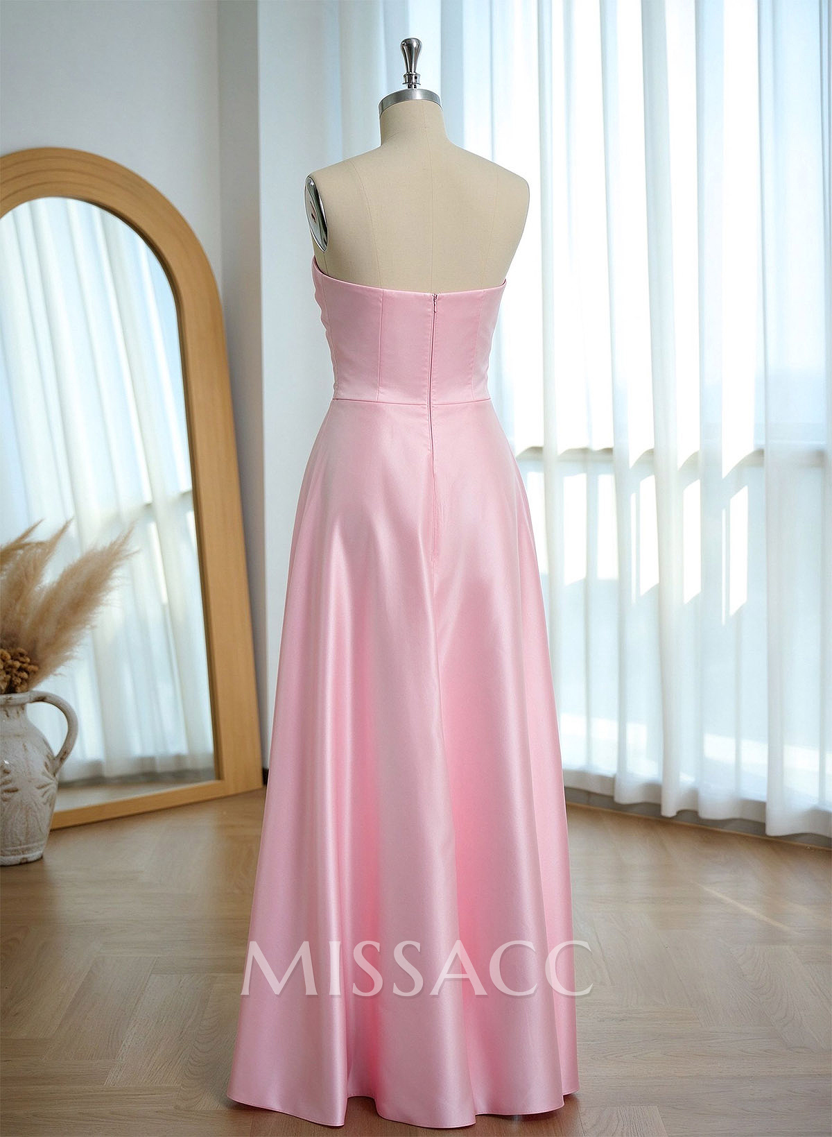 A-Line Strapless Sleeveless Floor-Length Satin Bridesmaid Dresses