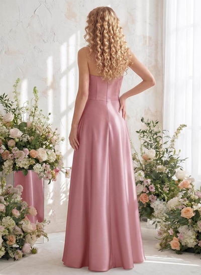 A-Line Strapless Sleeveless Floor-Length Satin Bridesmaid Dresses