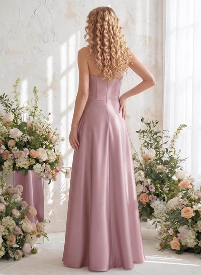 A-Line Strapless Sleeveless Floor-Length Satin Bridesmaid Dresses