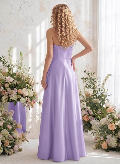 A-Line Strapless Sleeveless Floor-Length Satin Bridesmaid Dresses