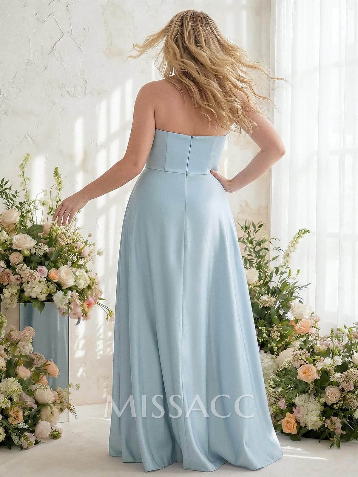 A-Line Strapless Sleeveless Floor-Length Satin Bridesmaid Dresses