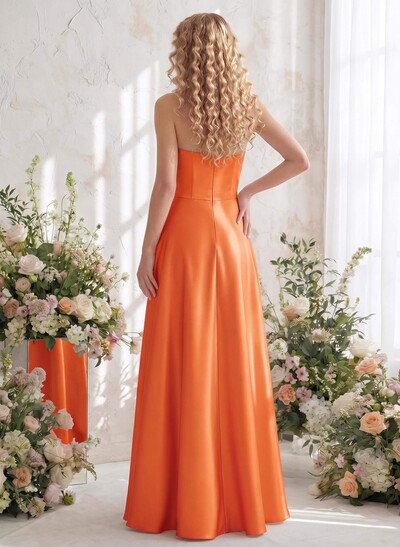 A-Line Strapless Sleeveless Floor-Length Satin Bridesmaid Dresses