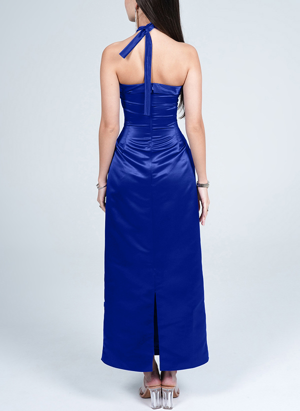 Sheath/Column Halter Sleeveless Silk Like Satin Bridesmaid Dresses