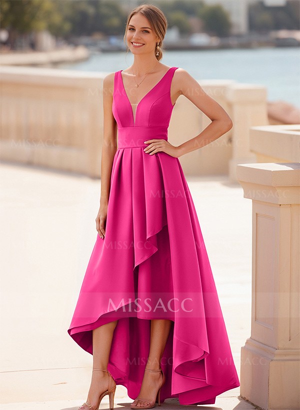 A-Line V-Neck Sleeveless Floor-Length Satin Bridesmaid Dresses