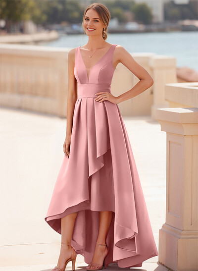 A-Line V-Neck Sleeveless Floor-Length Satin Bridesmaid Dresses