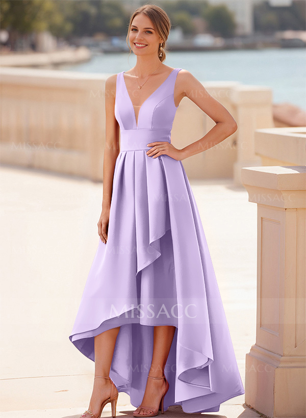 A-Line V-Neck Sleeveless Floor-Length Satin Bridesmaid Dresses