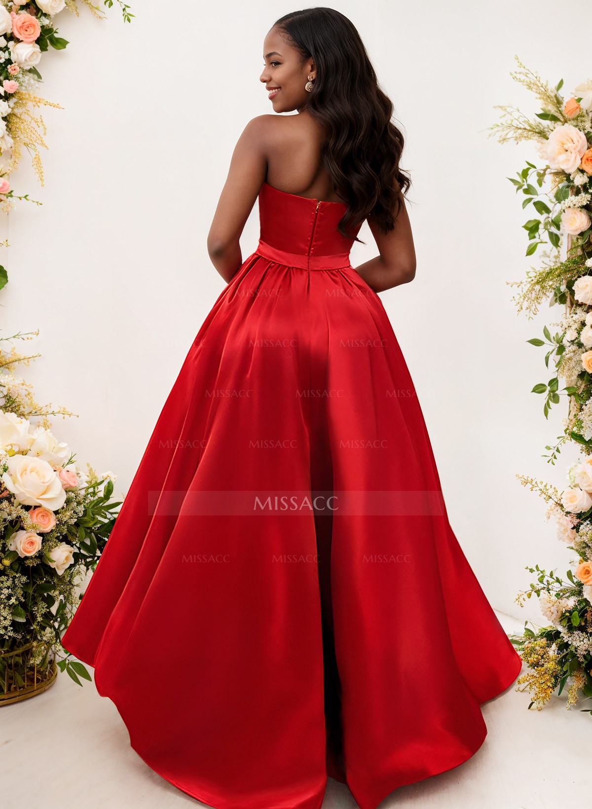 Ball-Gown/Princess Sleeveless Strapless Satin Asymmetrical Bridesmaid Dresses