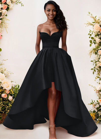 Ball-Gown/Princess Sleeveless Strapless Satin Asymmetrical Bridesmaid Dresses