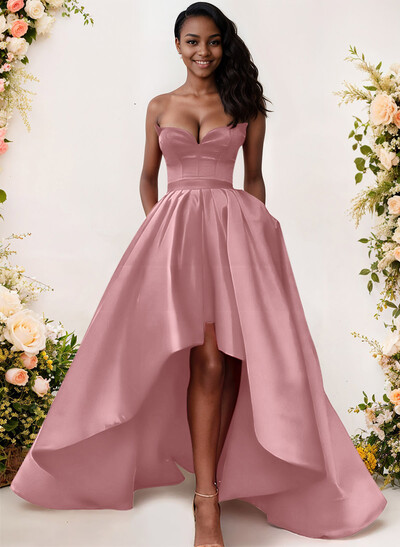 Ball-Gown/Princess Sleeveless Strapless Satin Asymmetrical Bridesmaid Dresses
