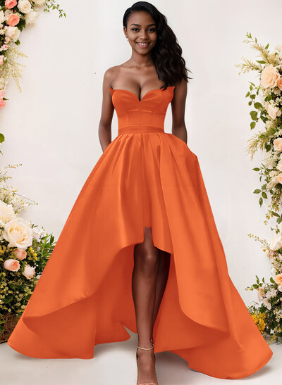 Ball-Gown/Princess Sleeveless Strapless Satin Asymmetrical Bridesmaid Dresses