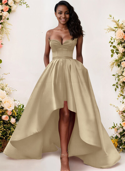 Ball-Gown/Princess Sleeveless Strapless Satin Asymmetrical Bridesmaid Dresses