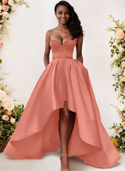 Ball-Gown/Princess Sleeveless Strapless Satin Asymmetrical Bridesmaid Dresses
