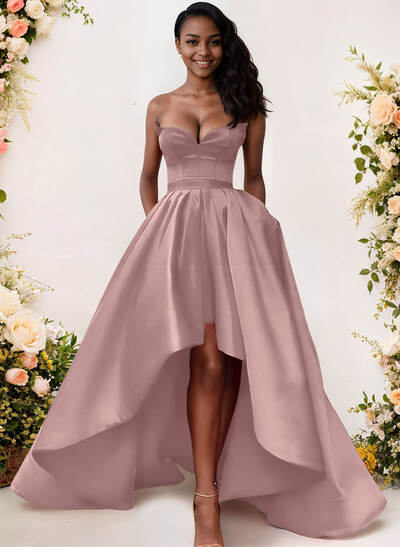 Ball-Gown/Princess Sleeveless Strapless Satin Asymmetrical Bridesmaid Dresses