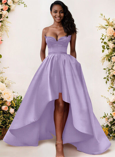 Ball-Gown/Princess Sleeveless Strapless Satin Asymmetrical Bridesmaid Dresses