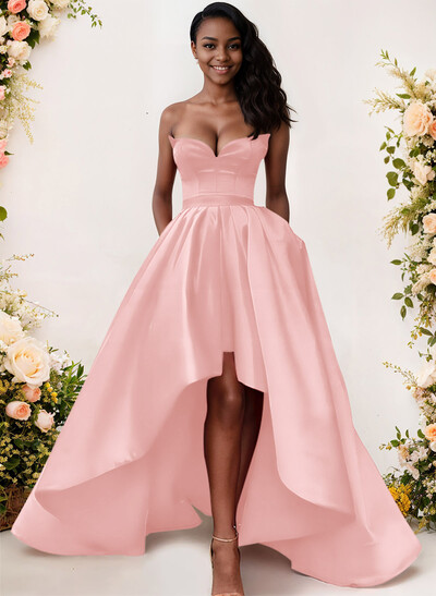 Ball-Gown/Princess Sleeveless Strapless Satin Asymmetrical Bridesmaid Dresses