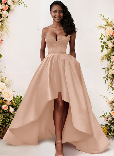 Ball-Gown/Princess Sleeveless Strapless Satin Asymmetrical Bridesmaid Dresses