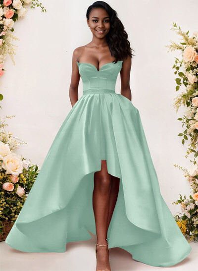 Ball-Gown/Princess Sleeveless Strapless Satin Asymmetrical Bridesmaid Dresses