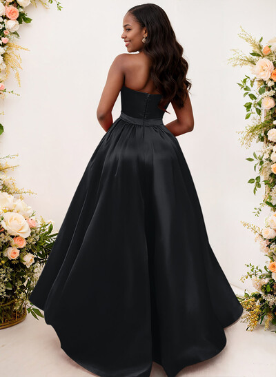 Ball-Gown/Princess Sleeveless Strapless Satin Asymmetrical Bridesmaid Dresses